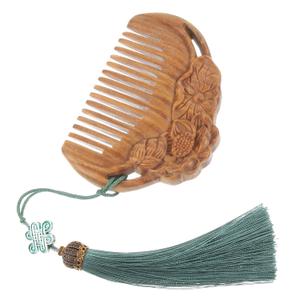 Wooden Scent Comb with Fine Tooth, Scalp Massaging Features - Sandal Wood Design Inspired by Japanese Tradition (7.6X5.6X1.1CM, Random Color)