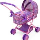 Peppa Pig: Doll Pram - Purple, Pink, Flowers - Accessory for Dolls Up to 18", Foldable, Removable Bassinet, Retractable Canopy, Kids Toy Ages 3+