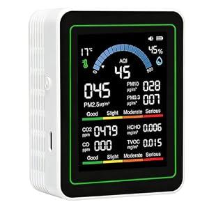 10 in 1 Indoor Air Quality Monitor, Portable Smartair Indoor Air Quality Tester, Portable Real-Time Detector, with AQI Fit for Home Cars Hotel Plants and Pets-White