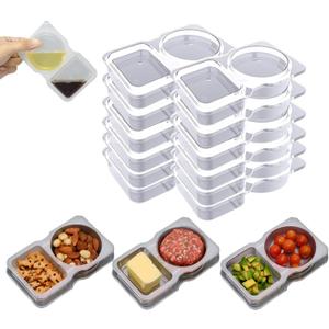 Reusable Snack Containers, 2-Compartment Dipping Containers with Lid for Refrigeration, Portion Control, Outdoor Takeaway Sauce Dip Case (12)