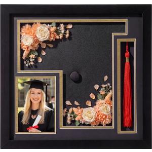 Sliner 2026 Graduation Shadow Box Frame 12.5 x 13 Inch Display Case with Acrylic Window for 3 x 5 Photo Grad Cap Tassel Wood Graduation Cap Frame for 2026 Graduates Tabletop Wall Display Party Gift