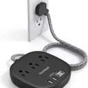 Flat Plug Power Strip, One Beat 5Ft Flat Extension Cord, 3 Outlets 4 USB Ports (2 USB C) 22.5W/4.5A Desktop Charging Station Power Strip No Surge Protection, Cruise Ship Dorm Room Travel Essentials-BK