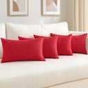 OTOSTAR Set of 4 Linen Decorative Throw Pillow Covers Solid Pillowcase Modern Farmhouse Cushion Covers for Home Decor Sofa Couch Bed 12x20 Inch Red