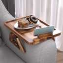 Acacia Wood Couch Arm Tray with 360Phone Holder,Folding Sofa Armrest Tray,Couch Arm Table Clip-On Couch Desk for Drinks,Snacks,Phone,Remote Control