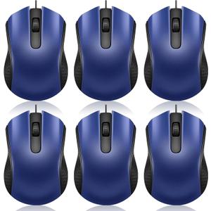 Tellegloww 6 Pcs Wired USB Computer Mouse Bulk 3 Button Corded Wired Mouse for Laptop Desktop Computer Mice for PC Office Home Supplies Graduation Gifts Bulk(Blue)