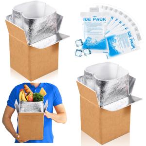 Honoson 2 Pcs Thermal Insulated Shipping Boxes for Frozen Food with Ice Pack and Aluminum Foil Liner for Shipping Big Cold Pack Cooler Mailing Boxes for Moving Hot Frozen Food (6'' X 5'' X 6.5'')