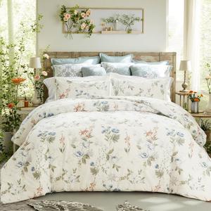 Floral Duvet Cover King Size 100% Cotton Reversible Duvet Cover Set with Zipper Closure 3 Pieces Soft & Breathable Green Garden Floral Comforter Cover Sets