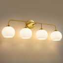 RUIYEY Bathroom Vanity Light Fixtures: 4 Lights Brushed Gold Ribbed Lantern Vanity Lights for Bathroom, E26 60W Hardwired Wall Sconce Lighting with Frosted Milky Glass Over Mirror (Exclude Bulb)