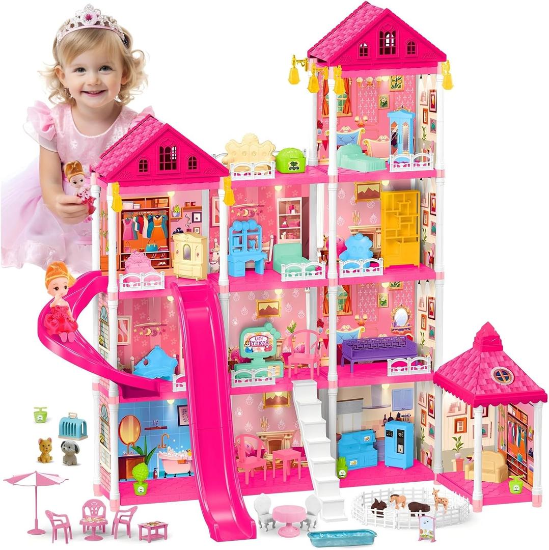keefun Doll House Play House Princess Castle Building Toys for Girls, Big Pretend Play Dollhouse, Idea Birthday Gifts Toys for Girls Ages 3-8