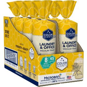 Color Scents Medium Trash Bags - 8 Gallon, 360 Total Bags (8 Packs of 45 Count), Twist Tie - Cream bag in Vanilla Flower Scent with Microban