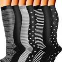 Double Couple 7 Pairs Copper Compression Socks for Men Women 20-30 mmHg Knee High Stockings (XX-Large)