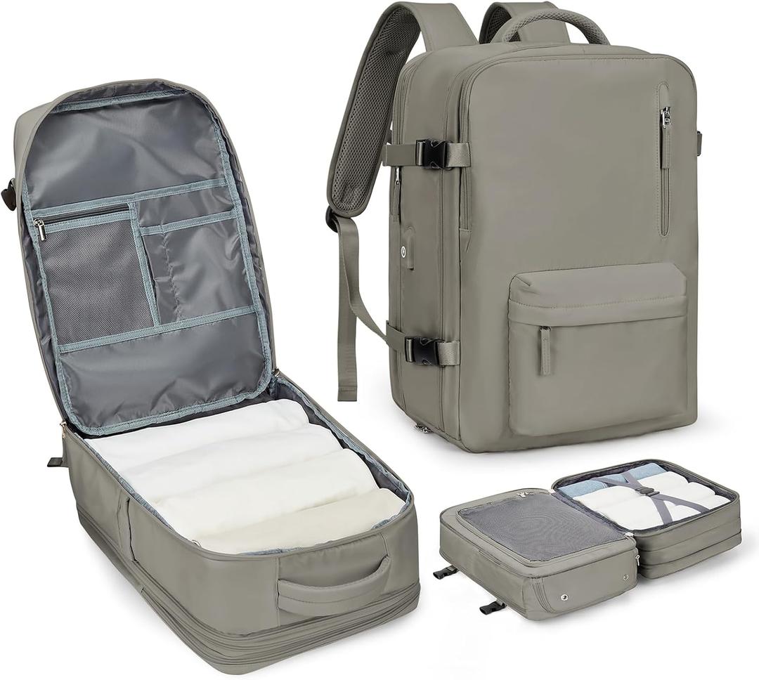 WONHOX Large Travel Backpack Carry on Flight Approved Laptop Work Business Backpack for Women Men Mochila de Viaje (B10-greybrown)