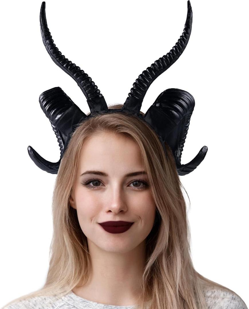 Spooktacular Creations Halloween Black Devil Horns Headband, Devil Horn Headpiece Cosplay Costume for Halloween Accessories, Party Dress up Headgear