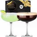 VEMACITY - Elegant Handblown Coupe Cocktail Glasses Set of 2 (10oz) - Crystal Espresso Martini Glasses, Champagne Saucers - Vintage Glassware | Wedding Gift | Ideal for Martinis and Margaritas