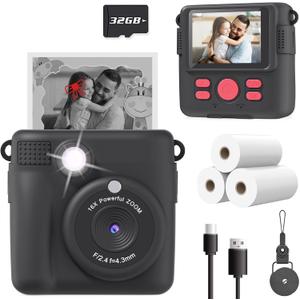 ESOXOFFORE Kids Camera Instant Print, Christmas Birthday Gifts for Kids Age 3-12, Selfie Digital Camera with 1080P Videos,Toddler Portable Travel Cameras Toy for 4 5 6 7 8 9 Year Old Boys Black