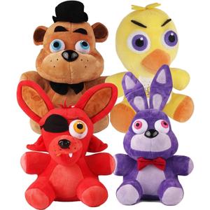 Horror Animatronic Plush Toy Set, 4PCS Scary Game Character Stuffed Animals, Soft Cartoon Fox Bear Bunny Chicken Dolls, 8 Inch Collectible Plushies Figures for Fans & Room Decor