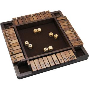 Juegoal Wooden 4 Players Shut The Box Dice Game, Classics Tabletop Version and Pub Board Game, 12 inch