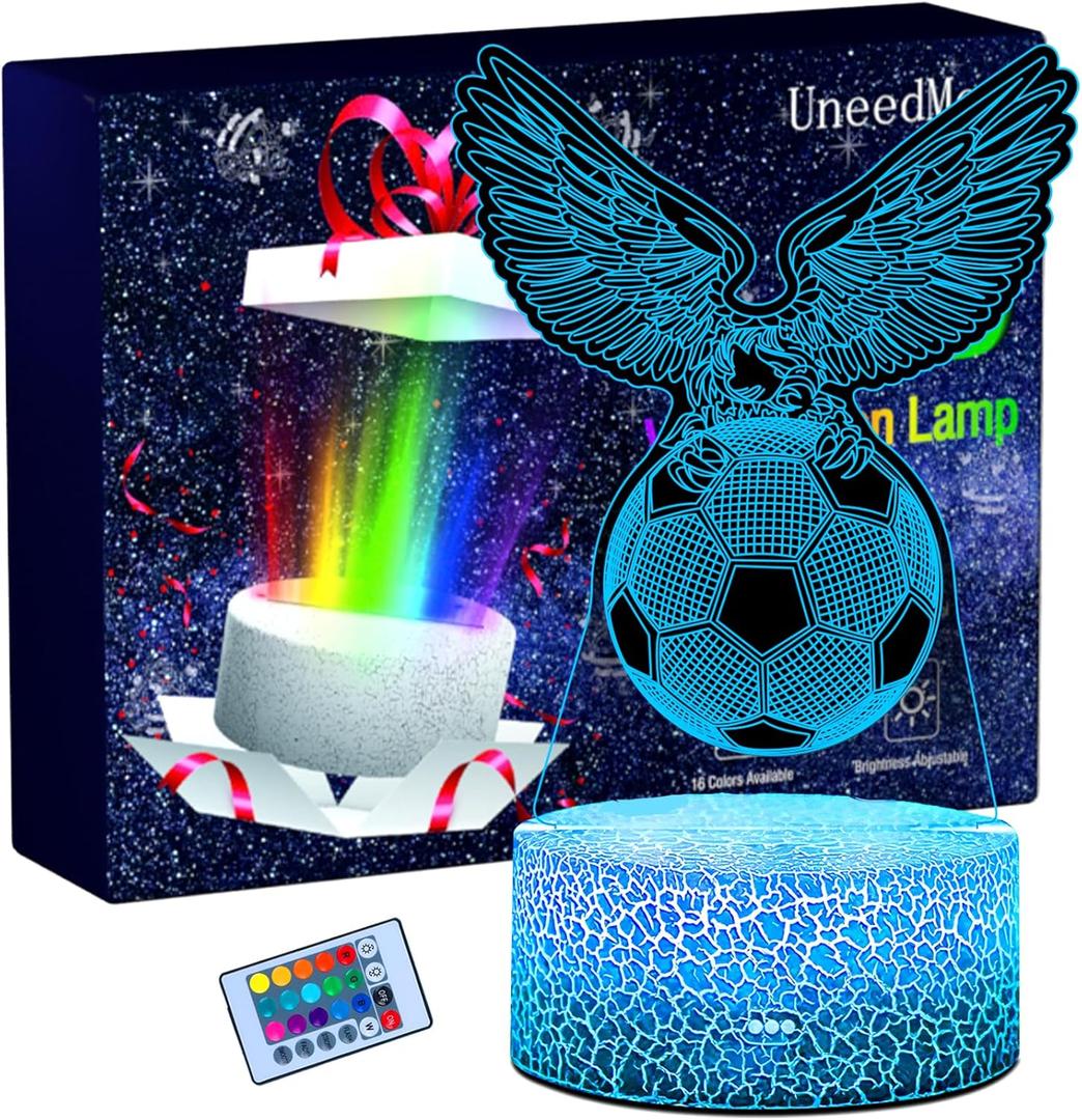UneedMe Kids Night Light Soccer 3D Illusion Lamp with Remote Control 16 Colors LED Changing, Christmas Birthday Children's Day Gift Idea for Sport Fan Boys & Girls Bedroom Decorative Light