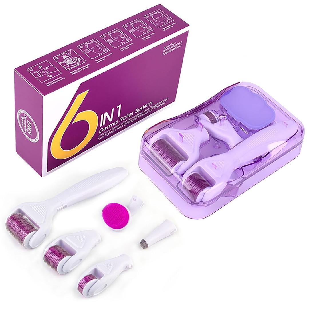 Home Use 6-In-1 Derma Microneedling Roller-Kit Skin Care Tools For Face and Body 0.3mm