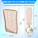 QBUC for Lexus Key Fob Cover with Keychain,Upper Leather + Soft TPU Car Key Case Shell for Lexus 2018-2025 ES350 ES300h UX200 RX350 RX450h NX300h GX460 TX550 LX600 LS500 LC500h,4 Buttons(Beige)