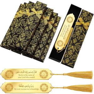 Eaasty 12 Pcs Quran Acrylic Bookmarks with Gold Tassels in Gift Boxes Eid Mubarak Bookmark Gift Ramadan Kareem Bookmark for Islamic Men Women Wedding Favors