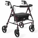Medline Heavy Duty Rollator Walker with Seat, Bariatric Rolling Walker Supports up to 500 lbs, Large 8-inch Wheels, Burgundy