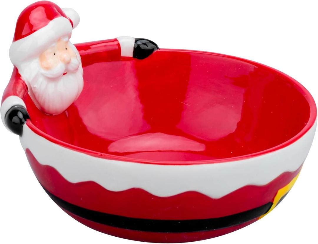 Large Ceramic Santa Candy Bowl  Christmas Decorative Snack Dish for Holiday Table Centerpiece, Santa Claus Shaped Holiday Treat Bowl for Parties, Kitchen, or Living Room Decor