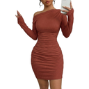 Acelitt Fall Off the Shoulder Dresses for Women 2025 Long Sleeve Ruched Bodycon Cocktail Party Mini Dress (X-Large)