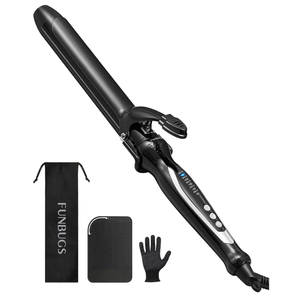1.25'' Double Ceramic Long Barrel Curling Iron - 8'' Extended Wand | 5 Heat Settings | Dual Voltage | Auto Shut-Off | Anti-Slip Styling for Long Hair (Bag, Mat, Glove)