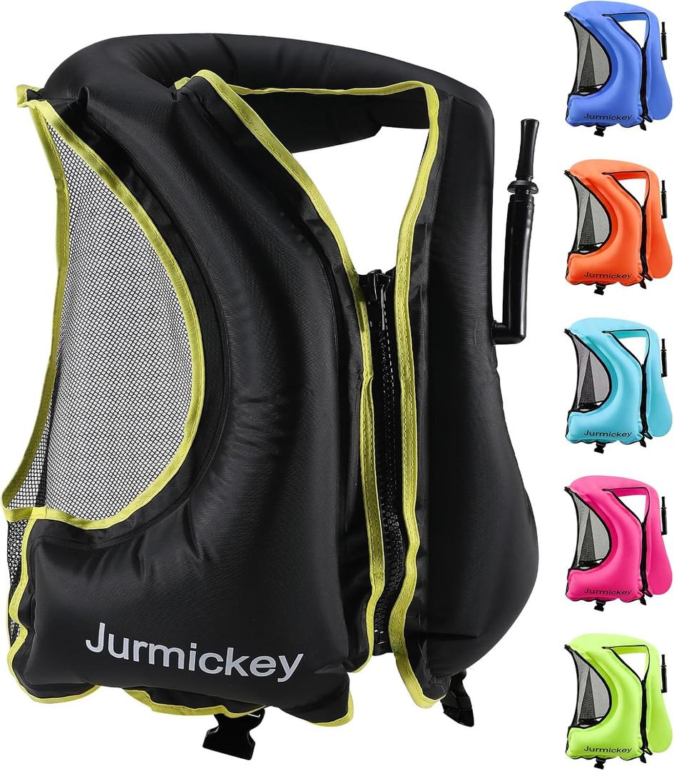 Snorkel Vest for Adults, Inflatable Snorkeling Vest for Men & Women, Portable Swim Jacket & Buoyancy Vest for Snorkeling, Swimming, Kayaking, Boating (Black)