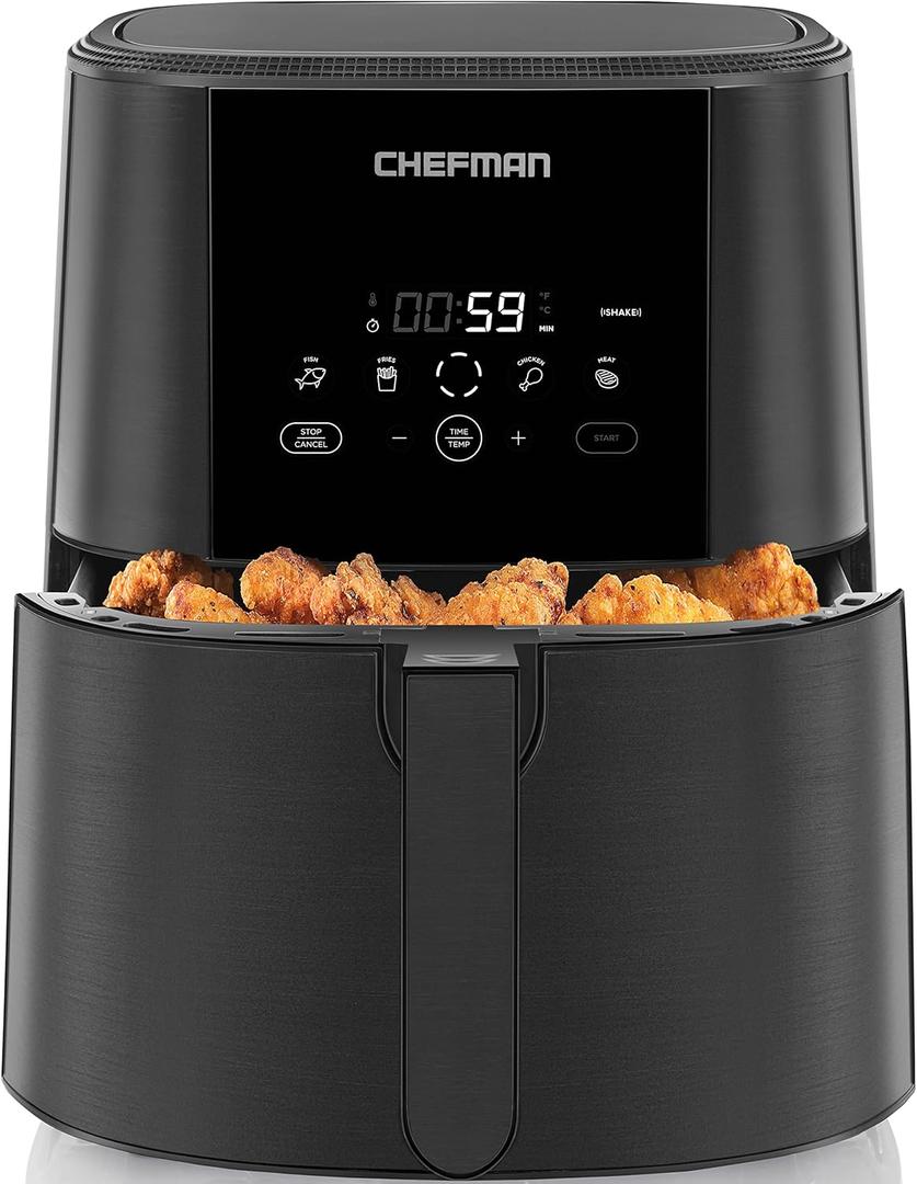 Chefman TurboFry Touch Air Fryer, The Most Compact And Healthy Way To Cook Oil-Free, One-Touch Digital Controls And Shake Reminder For The Perfect Crispy And Low-Calorie Finish, 5 Quart