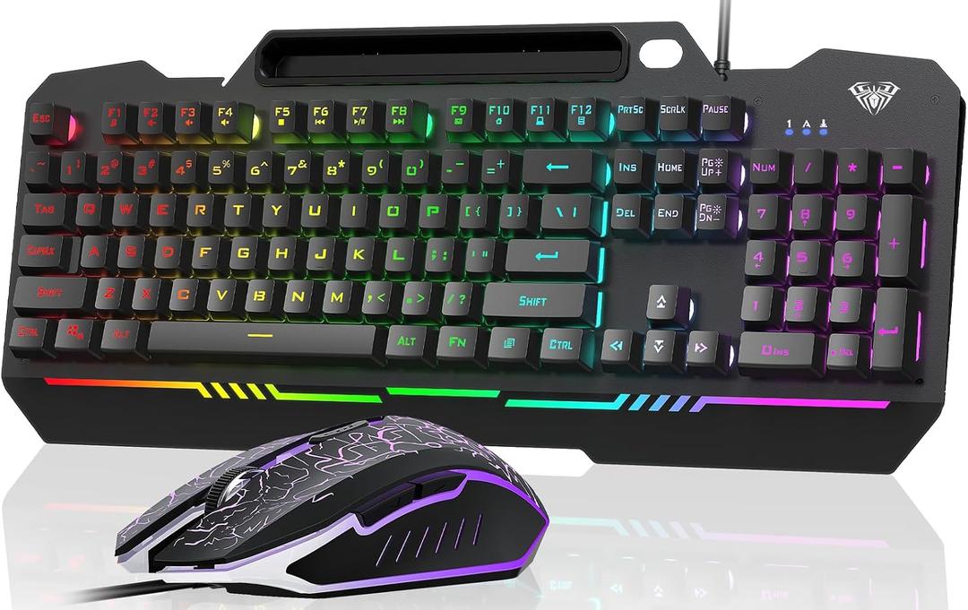AULA Gaming Keyboard, T102 104 Keys Gaming Keyboard and Mouse Combo with RGB Backlit, All-Metal Panel, Anti-Ghosting, PC Game Keyboard and Mouse, USB Wired Keyboard Mouse for MAC Xbox PC Gamers