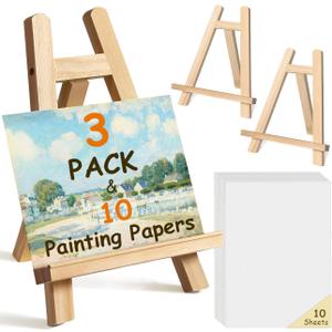 3 Pack Tabletop Easel for Painting, 11 inch Paint Stand with 10pcs Easel Papers, Mini Painting Easel for Kids Students and Adults, Small Wooden Table Top Easels Stand for Painting