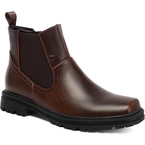 Men's Chelsea Boots Wide, Square Toe Dress Slip-On Ankle Boots (Brown)