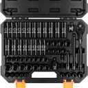BOEN 3/8" Drive Impact Socket Set, 59-Piece Standard SAE (5/16 to 3/4 inch) and Metric (6-22mm), Include 9-Piece E-Torx Socket Set (E5-E16) 丨Ratchet Handle, Extension Bar, Universal Joint, Adapter