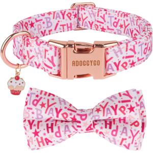 ADOGGYGO Birthday Dog Collars with Bow, Detachable Bowtie, Metal Buckle, Adjustable Girl Pet Birthday Party Supply for Medium Dogs (Medium)