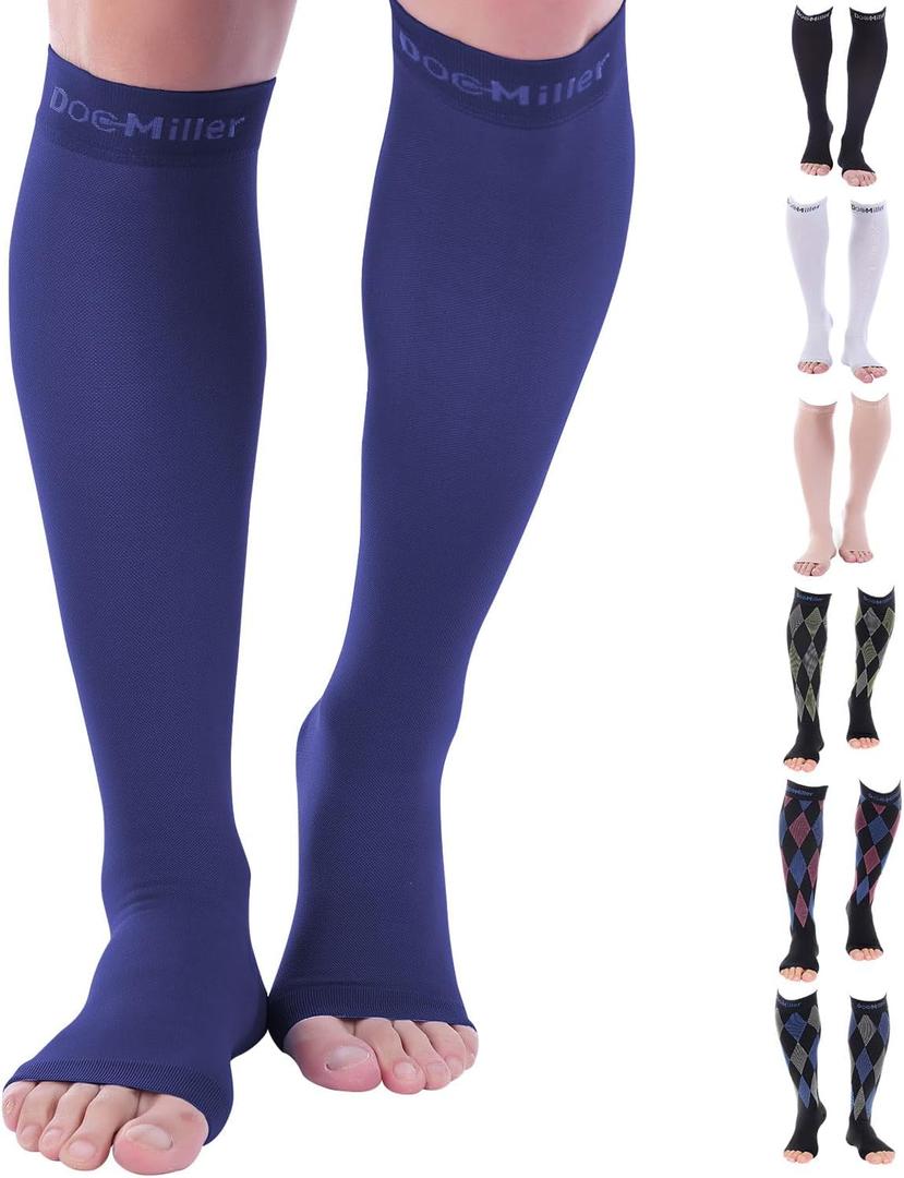 Doc Miller Open Toe Compression Socks for Women & Men 30-40 mmHg Knee High, Toeless Design for Circulation Support, Swelling Relief, Varicose Veins, Breathable Fit for Travel, Work, Daily Wear, 1 Pair