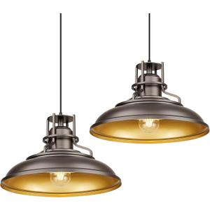 FEMILA 18" Outdoor Pendant Lights for Porch, 2 Pack, Farmhouse Pendant Light, Barn Vintage Hanging Light Fixture for Kitchen Island, Adjustable Height,Oil Rubbed Bronze Finish
