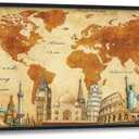 Large World Map Wall Art for Living Room Big Map Wall Decor Travel Cityscape Pictures Nautical Canvas Prints Painting Places of Interest Artwork Decoration for Bedroom Office Framed Gifts 30"x60"