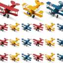 Therwen 18 Pcs Metal Airplane Decorations Vintage Airplane Ornament Hanging Iron Biplane Models Retro Plane Aircraft for Christmas Birthday Home Decor Room Desktop Ornament Photo Prop, Red Blue Yellow