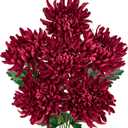 6'' Large Artificial Chrysanthemum Flowers with 25.6'' Long Stem, 6 pcs Red Fake Silk Flowers Faux Spider Mums for Home Decor, Bridal, Wedding, Party, Floral Arrangement, Autumn Decorations