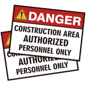 2PCS Danger - Construction Area, Authorized Personnel Only Sign Sticker, Self-adhesive Waterproof Durable Keep Out Warning Sign, Industrial Safety Signs for Construction Site, Project Entrance