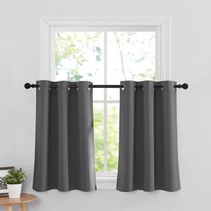 RYB HOME Grey Blackout Curtain Tiers for Small Window, Thermal Insulated Curtains Short Blind for Kitchen/Living Room Energy Efficient, 42-inch Wide x 36-inch Long Each Panel, Grey, Set of 2
