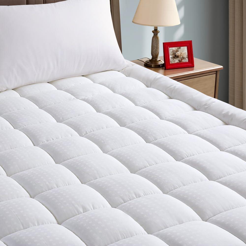 EASELAND Mattress Pad Full Size Pillow Top Mattress Cover Quilted Fitted Mattress Protector Cotton 8-21" Deep Pocket Mattress Topper (54x75 Inches) (White)