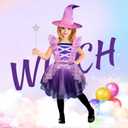Witch Costume for Girls Princess Dress with Hat and Wand Party Halloween Costumes for Kids (Small(4-6Y), Pink)