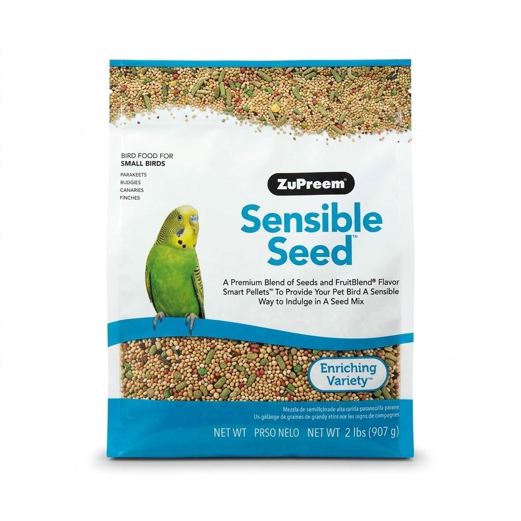 ZuPreem Sensible Seed Bird Food, Parakeet, Budgie, Parrotlet, Dove, Seed and Pellet Blend for Small Birds, Food Mixer Topper, Enriching Variety, Made in USA, Parakeet Seeds (S, 2 lbs), BBD: 04-05-2026