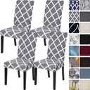 SearchI Dining Room Chair Covers Set of 4, Stretch Spandex Kitchen Slipcovers Removable Washable Geometric Parsons Protector for Room, Hotel, Ceremony (Gray+White)