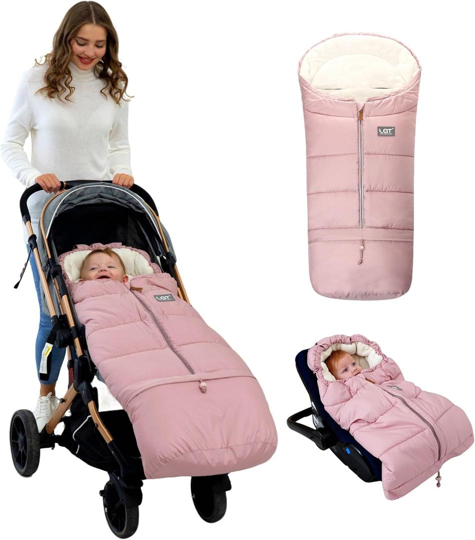 LAT Baby Warm Bunting Bag Universal,Extended and Removable,Stroller Sleeping Bag Cold Weather,Waterproof Toddler Footmuff (Basic,Pink)
