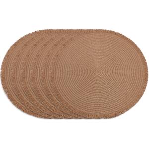Matiquora 15 Inch Set of 6 Round Woven Placemats Braided Paper Heat Resistant Table Mats with Tassel Boho Indoor Outdoor Table Placemats for Dining Tables Tangerine Red