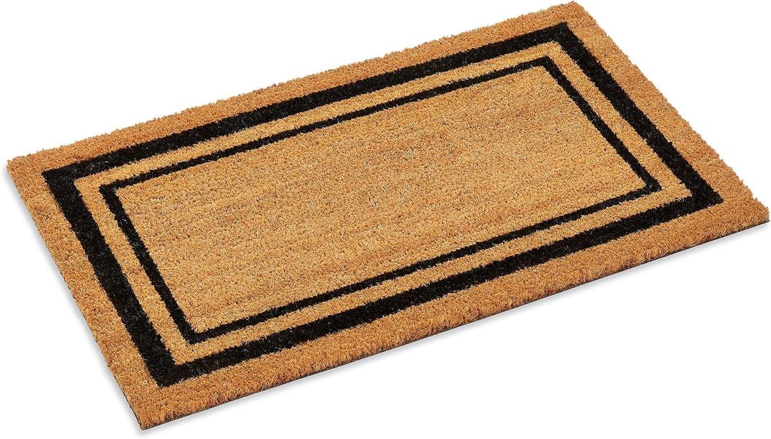 Kempf Black Border Coco Coir Doormat, 18" x 30", Non-Slip Backing, Heavy Duty Natural Fiber Front Door Welcome Entrance Mat, Low Clearance, Outdoor Indoor
